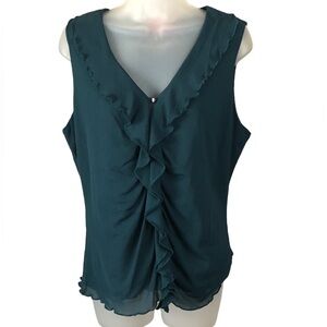 Women's O Oscar By Oscar De La Renta Green Ruffled Sleeveless Blouse. Size L